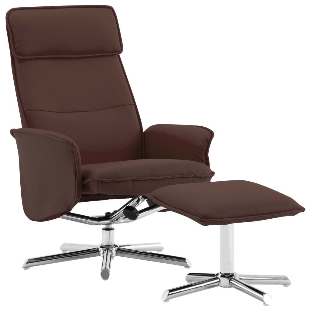 Fotoliu rabatabil cu taburet, vidaXL, Piele artificiala, 72 x 82 x 102 cm, Maro
