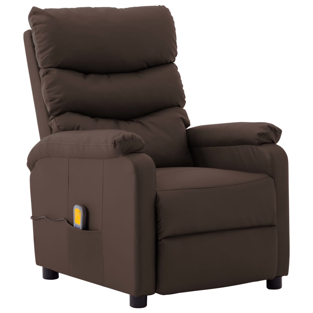 Fotoliu de masaj electric rabatabil, vidaXL, Piele artificiala, 72 x 98 x 98 cm, Maro