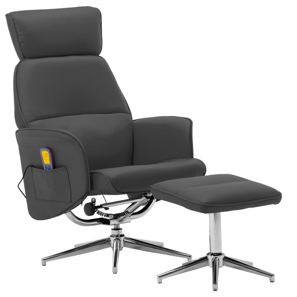 Fotoliu de masaj electric rabatabil cu taburet, vidaXL, Piele artificiala, 79 x 84 x 113 cm, Antracit