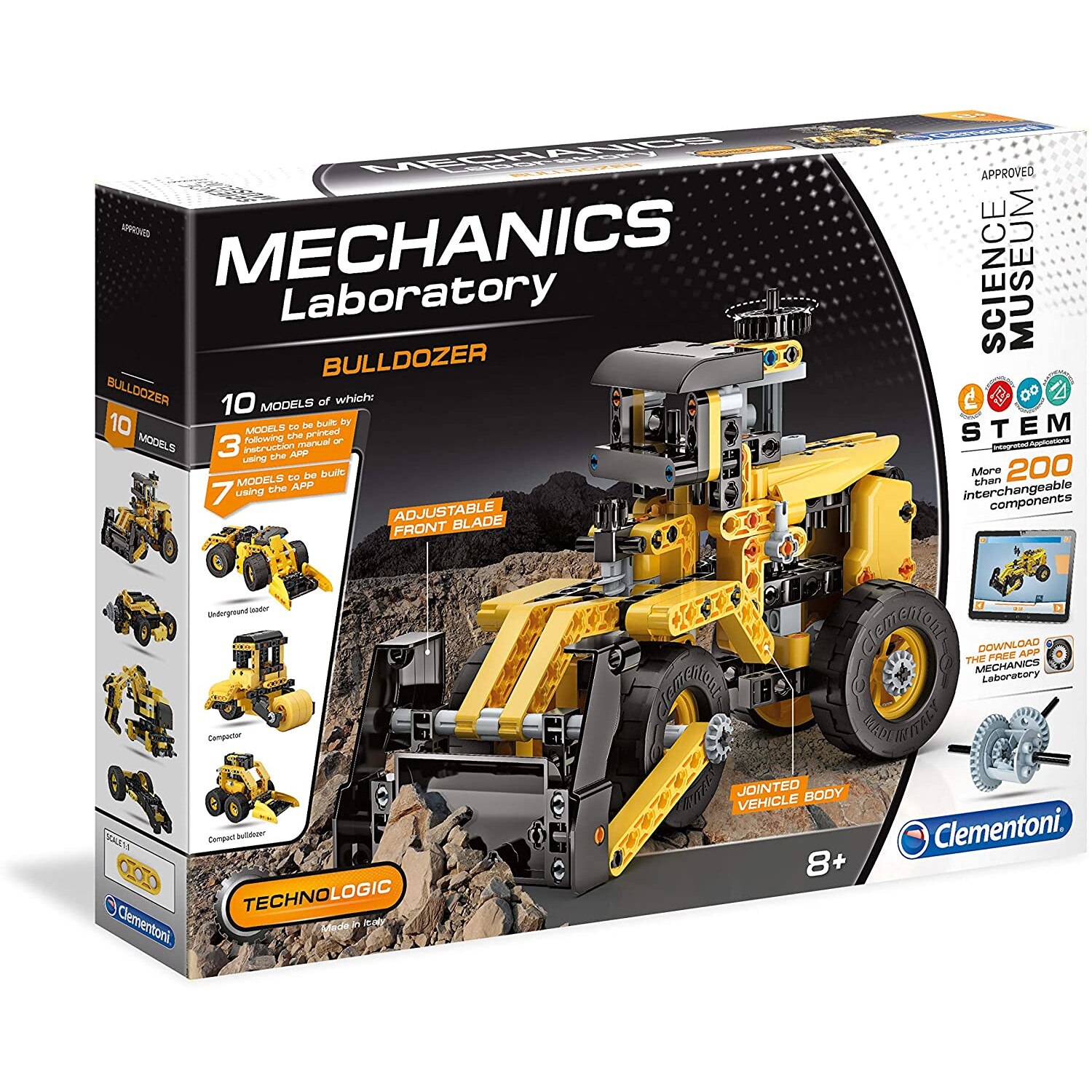 Set constructii 10 in 1, Mechanics Laboratory, Buldozer, 200 piese