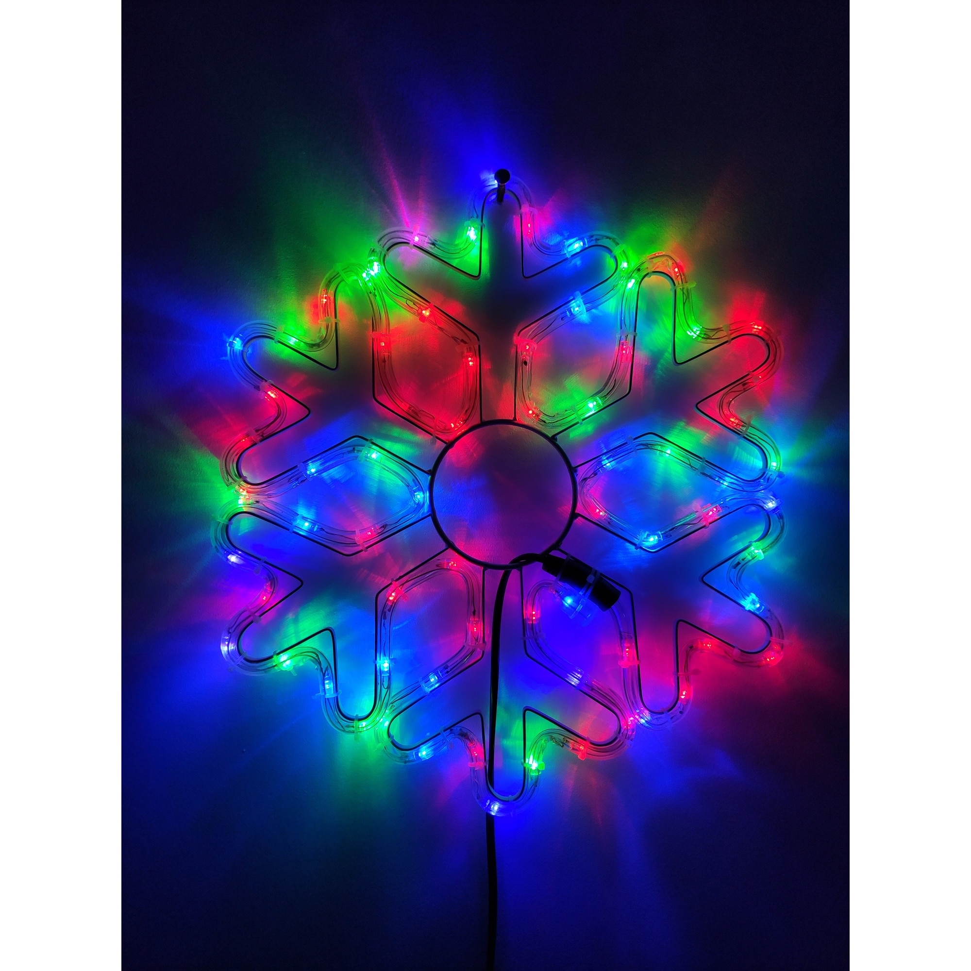 Instalatie de Craciun, Figurina Fulg din furtun led pe suport metalic, Multicolor cu FLASH, 9032M, Figurina luminoasa furtun led exterior Sdx Market®