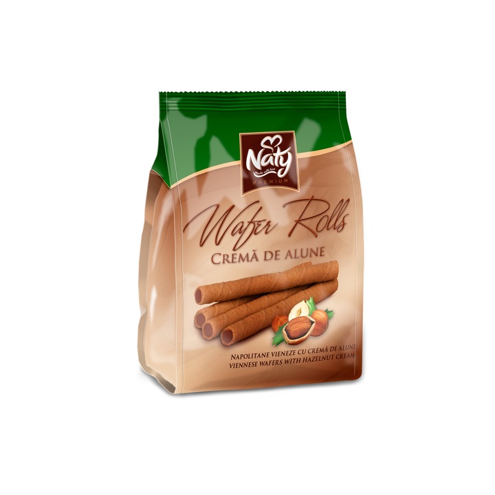 Napolitane vieneze cu crema de alune Naty Premium Wafer Rolls 100 g
