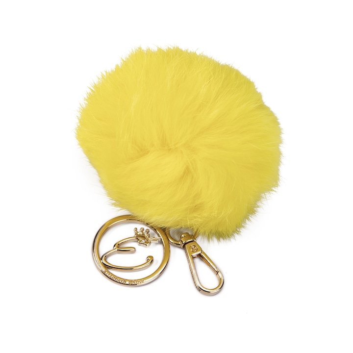 Breloc blana naturala de iepure luxury, Elizabeth Shine, ES4119 Galben inchis, 8 cm