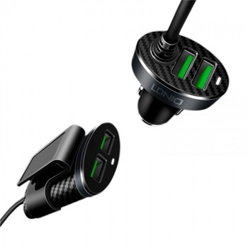 Incarcator auto smartphone tableta pentru locurile din fata si bancheta din spate 4x USB 5.1A, negru, cablu 1 metru Incarcator auto smartphone tableta pentru locurile din fata si bancheta din spate 4x USB 5.1A, negru, cablu 1 metru