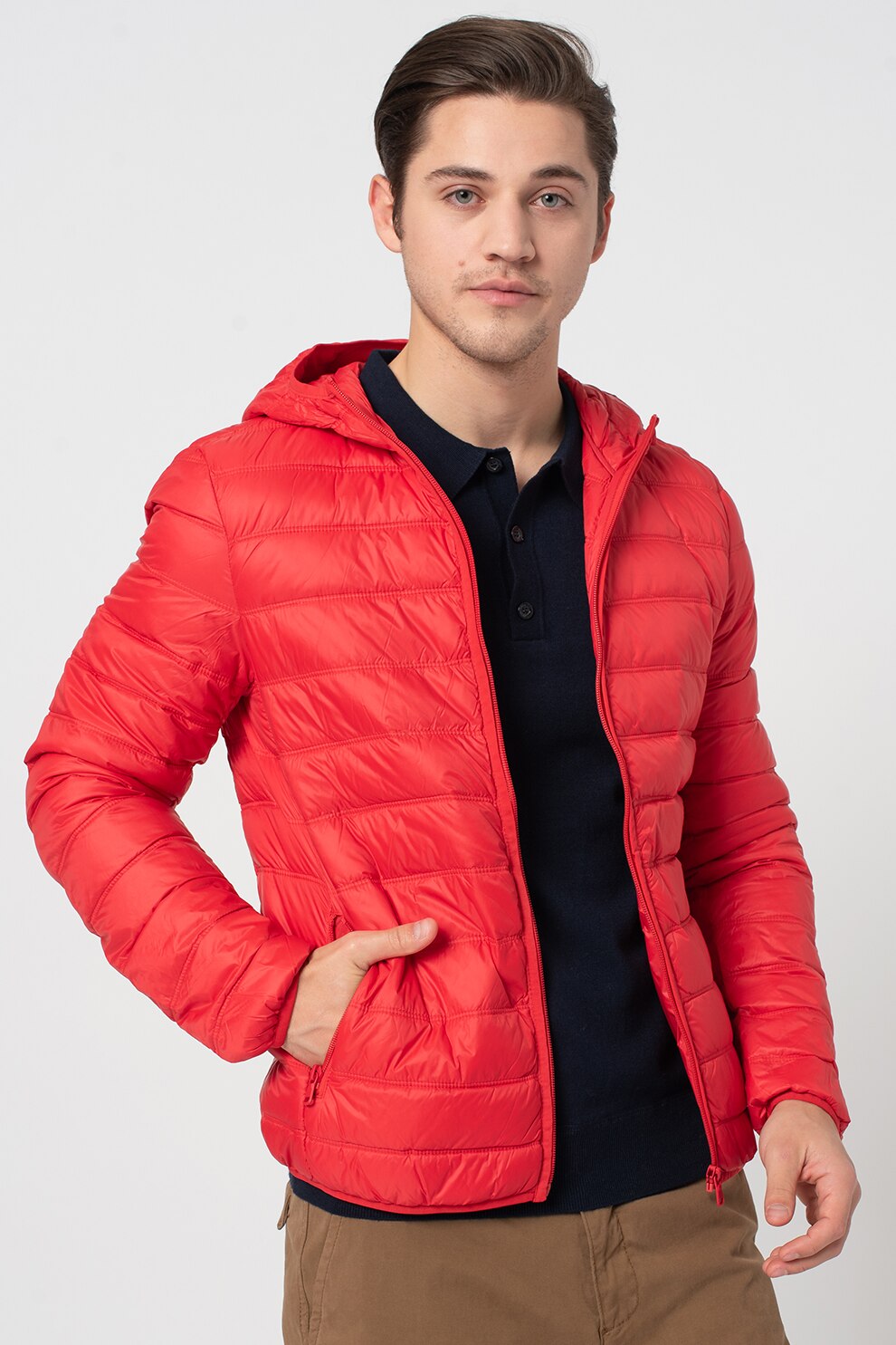 United Colors of Benetton, Geaca slim fit cu umplutura de puf, Rosu