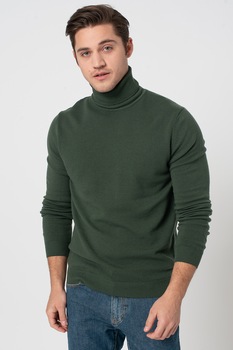 United Colors of Benetton, Pulover de lana virgina cu guler inalt, Verde United Colors of Benetton, Pulover de lana virgina cu guler inalt, Verde