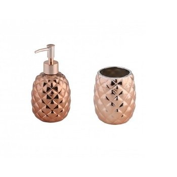 Set 2 accesorii pentru baie Axentia Copper din dolomita, dispenser, pahar Gold Set 2 accesorii pentru baie Axentia Copper din dolomita, dispenser, pahar Gold