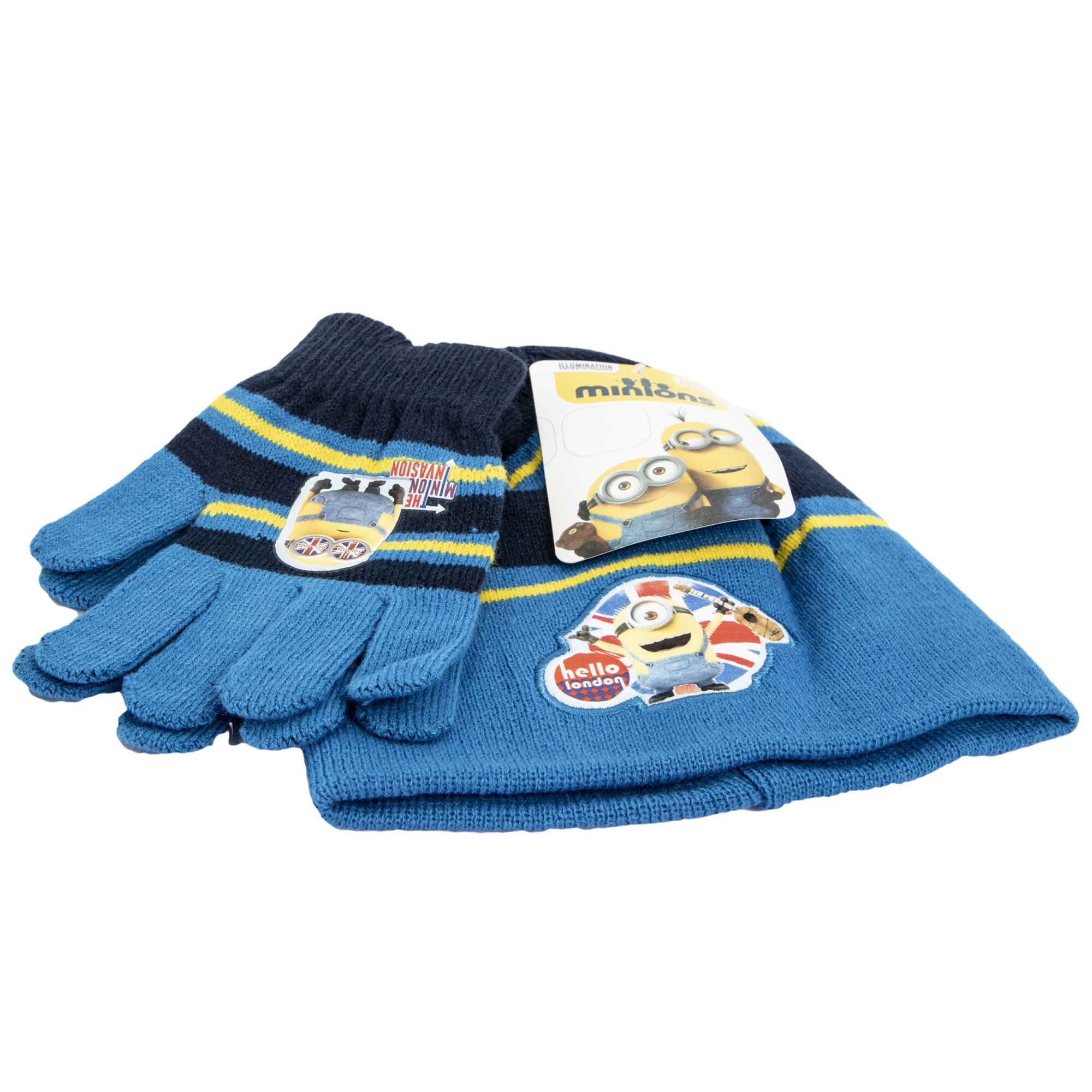 Set manusi + caciula Minions, one size, 3-4 ani, albatru