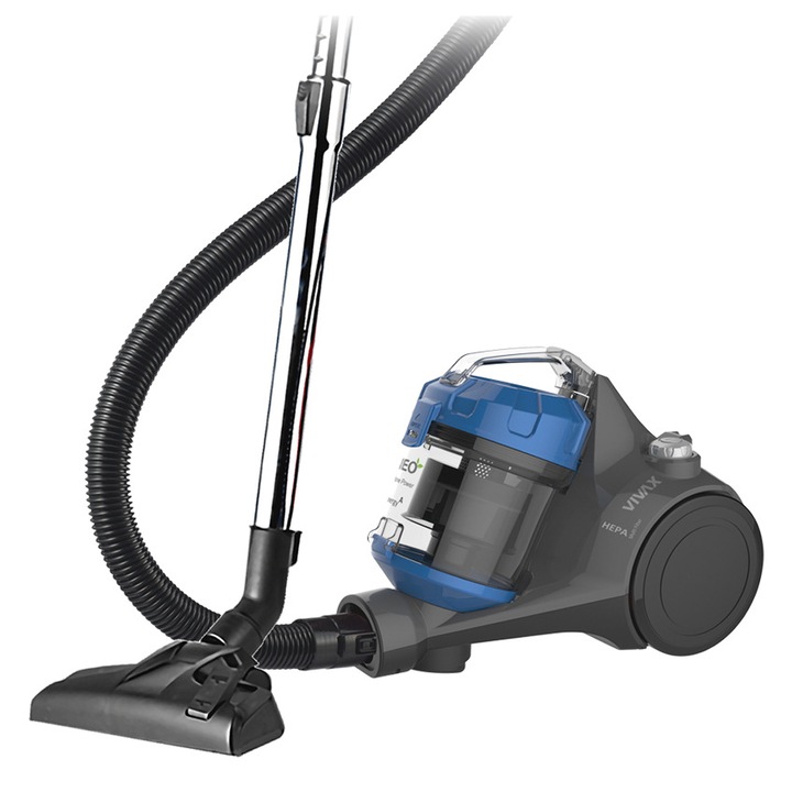 Aspirator fara sac Vivax VCC-700B NEO, 700W, Filtru HEPA 12, Recipient 2L, Tub telescopic, Albastru