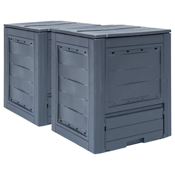 Set de 2 cosuri compostoare pentru gradina, vidaXL, Plastic, 520 L, Gri Set de 2 cosuri compostoare pentru gradina, vidaXL, Plastic, 520 L, Gri
