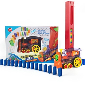 Jucarie interactiva Tren Domino cu 80 de piese colorate si aranjare automata Jucarie interactiva Tren Domino cu 80 de piese colorate si aranjare automata