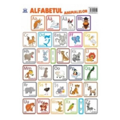 Plansa. Alfabetul animalelor in limba romana -