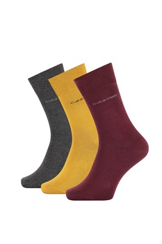 CALVIN KLEIN, Set de sosete lungi cu detaliu logo - 3 perechi, Gri/Galben/Rosu Bordeaux, One Size CALVIN KLEIN, Set de sosete lungi cu detaliu logo - 3 perechi, Gri/Galben/Rosu Bordeaux, One Size