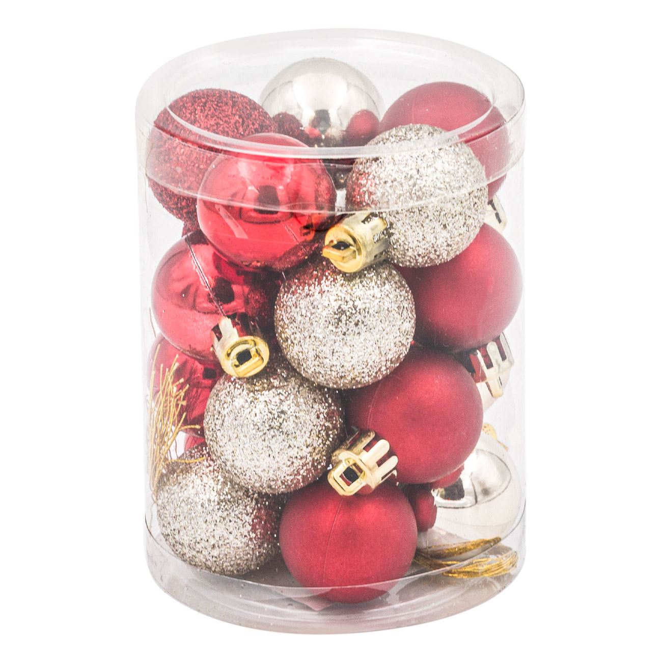 Set 20 Globuri de Craciun, New Line, 3 cm, Diverse Modele, Rosu/Sampanie