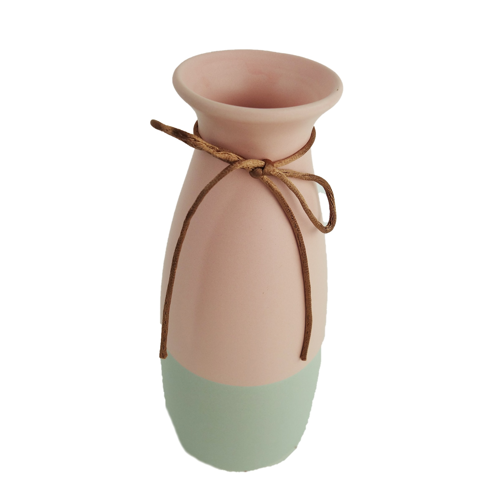 Vaza decorativa accesorizata cu fundita, roz, 22 cm