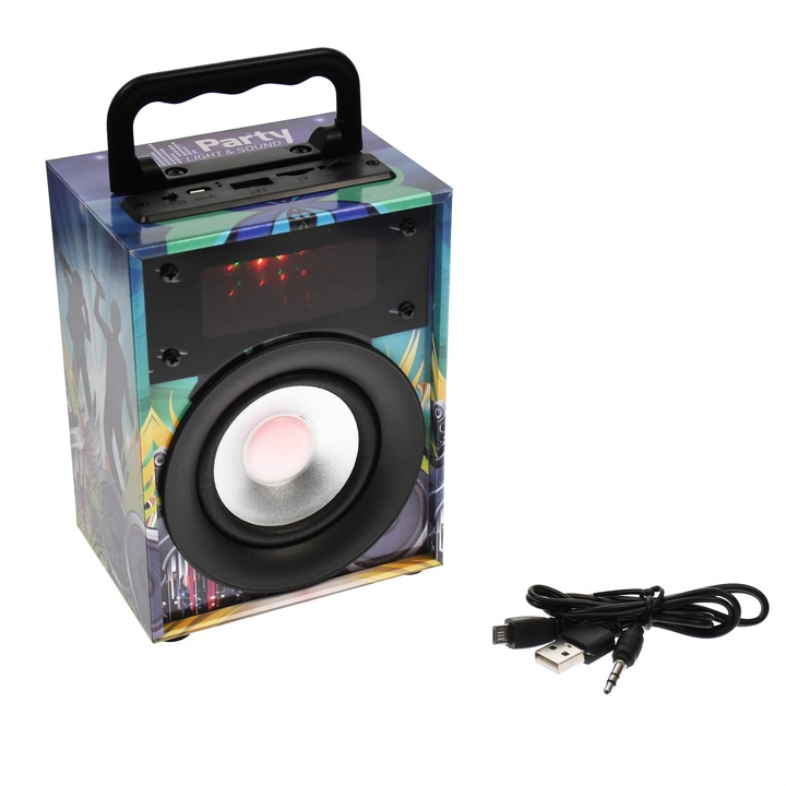 Boxa portabila cu lumini, din lemn, Putere 10 W, card SD - PARTY-DISCO1