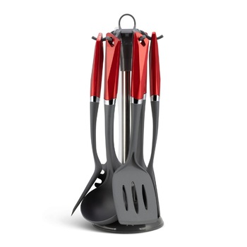 Set 6 piese bucatarie Edenberg, cu maner rosu+suport, EB7804 Set 6 piese bucatarie Edenberg, cu maner rosu+suport, EB7804