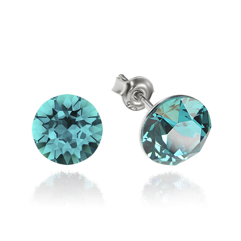 Cercei Argint 925 placat cu rodiu cu cristale Swarovski® Xirius Blue Zircon 8mm Surub