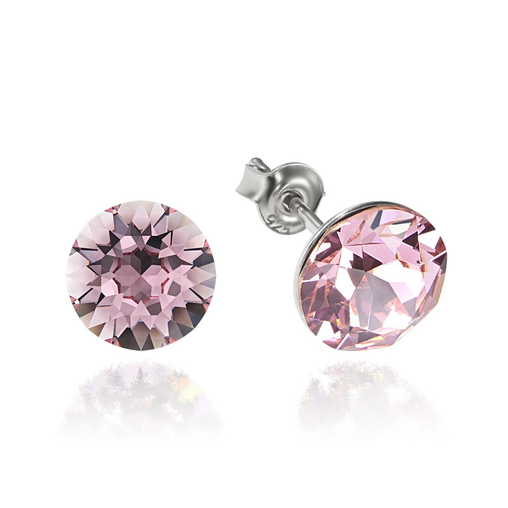 Cercei Argint 925 placat cu rodiu cu cristale Swarovski® Xirius Light Rose 8mm Surub