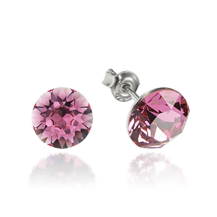 Cercei Argint 925 placat cu rodiu cu cristale Swarovski® Xirius Rose 8mm Surub
