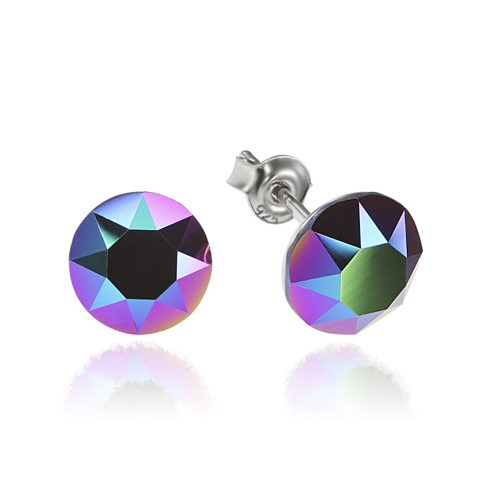 Cercei Argint 925 placat cu rodiu cu cristale Swarovski® Xirius Scarabeus Green 8mm Surub