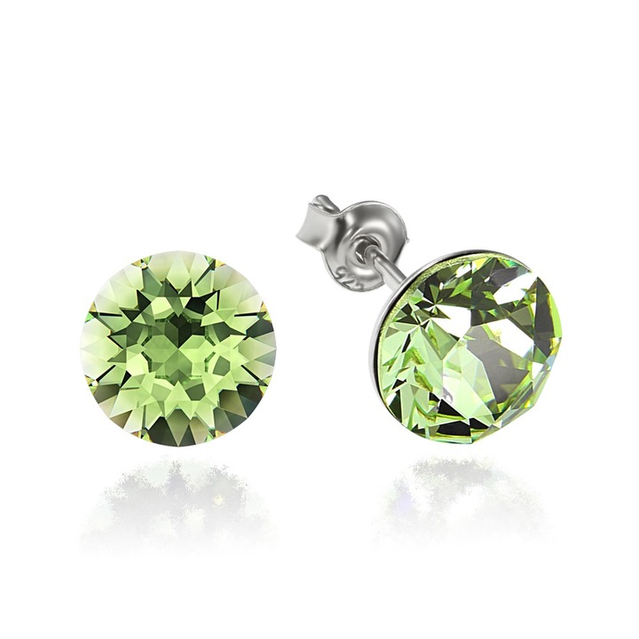 Cercei Argint 925 placat cu rodiu cu cristale Swarovski® Xirius Peridot 8mm Surub