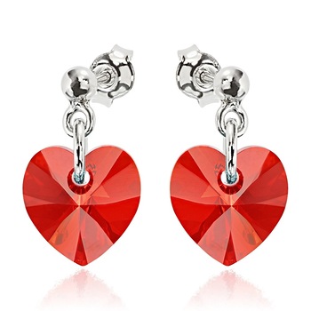 Cercei Argint 925 placat cu rodiu cu cristale® Heart Light Siam 10 mm Surub Cercei Argint 925 placat cu rodiu cu cristale® Heart Light Siam 10 mm Surub