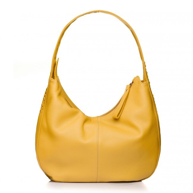 Geanta din piele naturala, model Emma, culoare galbena