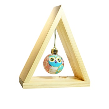 Glob de craciun mic, pictat manual, in suport tip brad, Regalo - Bufnita, 13 cm Glob de craciun mic, pictat manual, in suport tip brad, Regalo - Bufnita, 13 cm