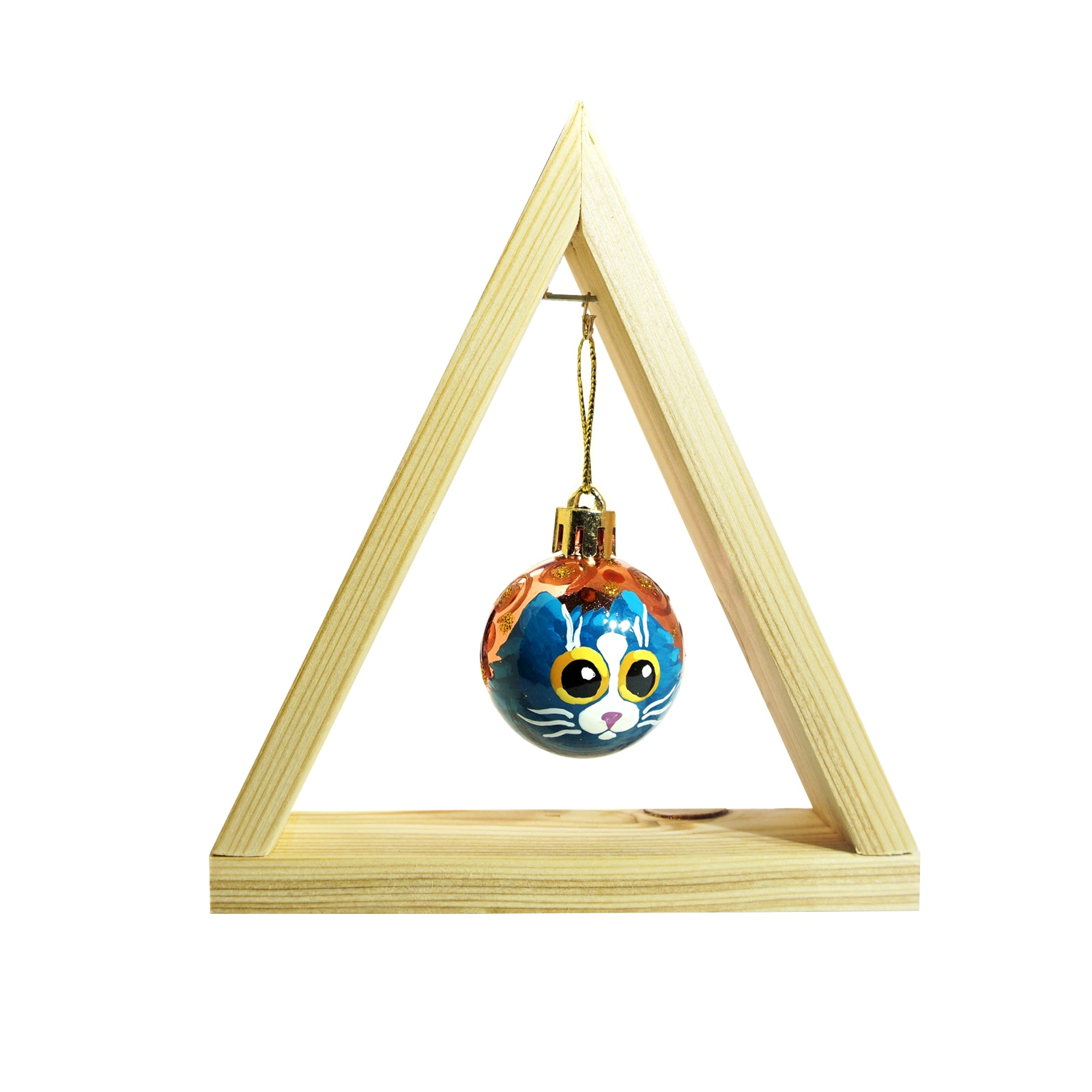 Glob de craciun mic, pictat manual, in suport tip brad, Regalo - Tom, 13 cm