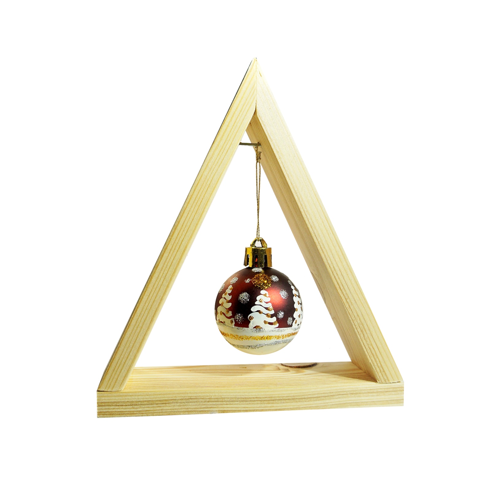 Decoratiune glob de craciun pictat, in suport tip brad, Regalo - Peisaj de iarna, 13 cm