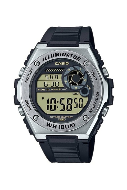 Casio, Цифров часовник с подсветка, Черен / Сребрист