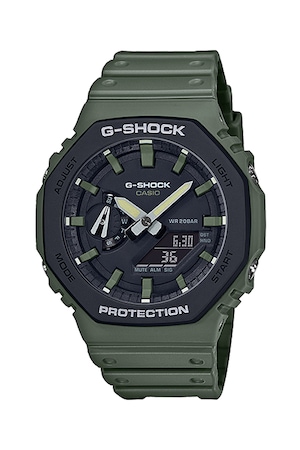 Casio, Ceas cronograf cu functii multiple si lumina de fundal G-Shock, Verde militar/Negru