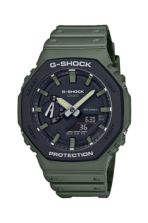 Casio, Ceas cronograf cu functii multiple si lumina de fundal G-Shock, Verde militar/Negru