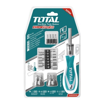 Set surubelnita cu clichet Total, 24 biti, varf magnetic Set surubelnita cu clichet Total, 24 biti, varf magnetic