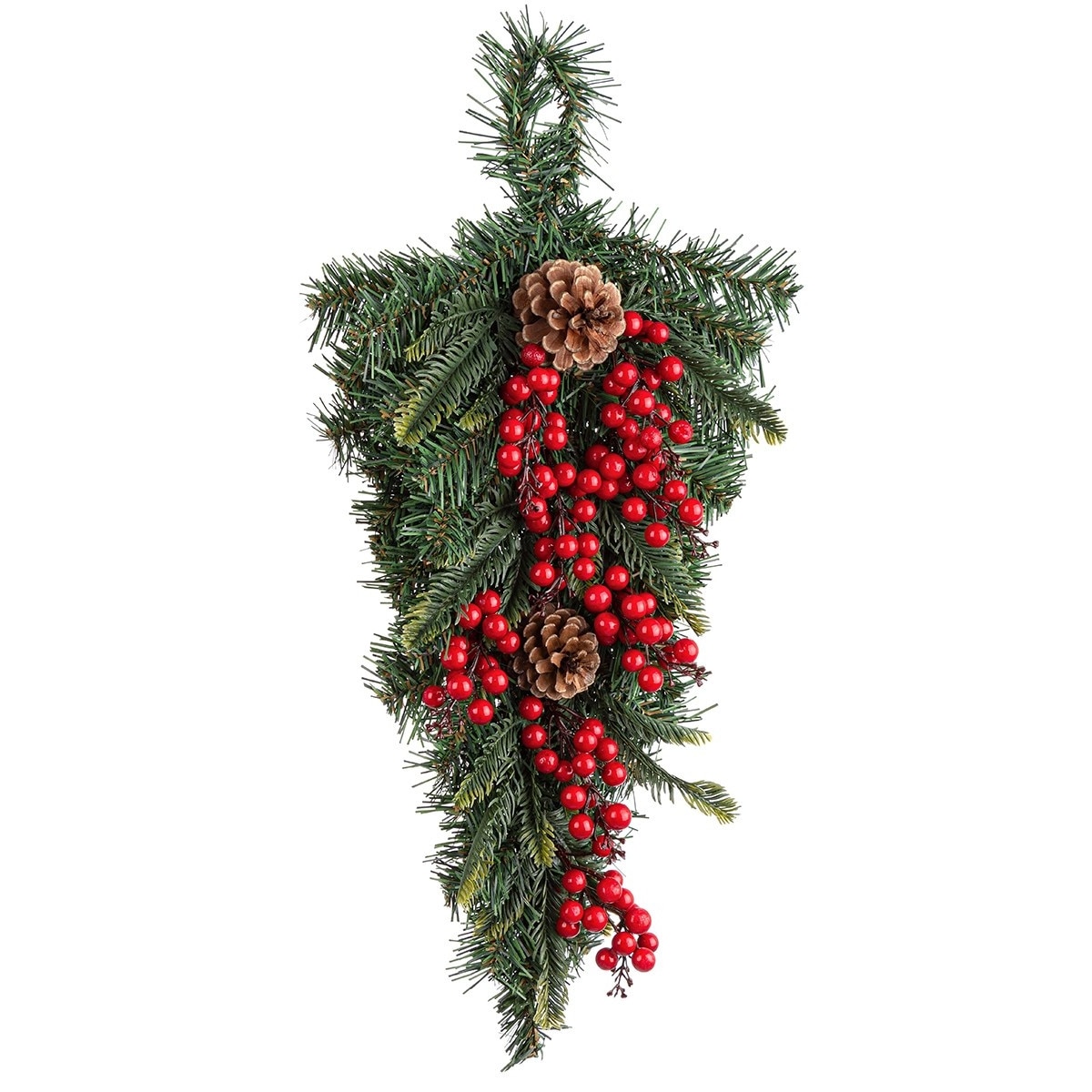Aranjament Craciun suspendabil brad artificial rosii conuri naturale merisoare 60h
