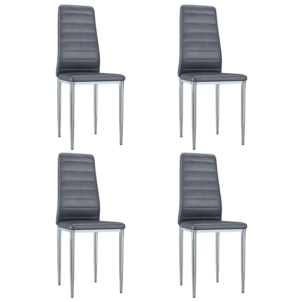 Set de 4 scaune de bucatarie, vidaXL, Piele artificiala/Metal cromat, Gri, 41,5 x 48 x 99 cm