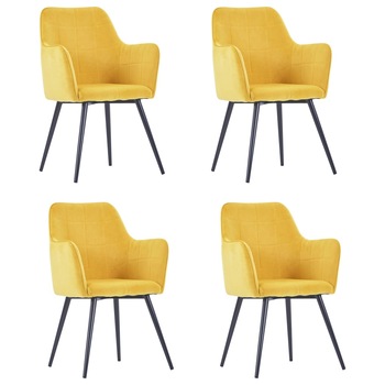 Set de 4 scaune de bucatarie, tapitate, vidaXL, Catifea/Otel, 57,5 x 54 x 85,5 cm, Galben