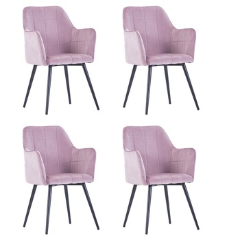 Set de 4 scaune de bucatarie, tapitate, vidaXL, Catifea/Otel, 57,5 x 54 x 85,5 cm, Roz