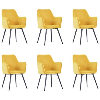 Set de 6 scaune de bucatarie, tapitate, vidaXL, Catifea/Otel, 57,5 x 54 x 85,5 cm, Galben