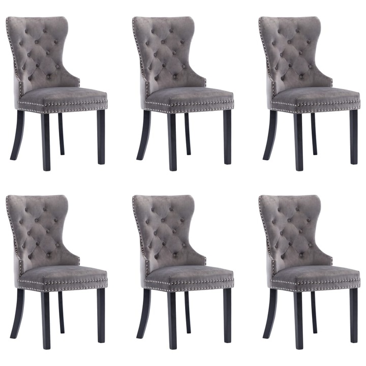 Set scaune de sufragerie vidaXL, 6 buc, gri, catifea, 51 x 59 x 98,5 cm, 16.4 kg