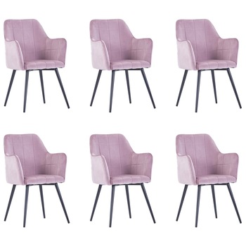 Set de 6 scaune de bucatarie, tapitate, vidaXL, Catifea/Otel, 57,5 x 54 x 85,5 cm, Roz