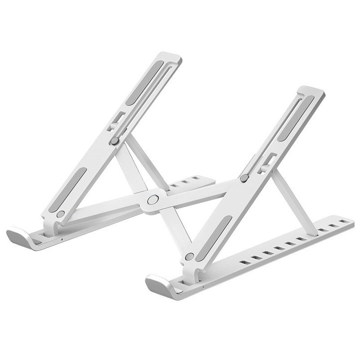 Suport Laptop, ASKSA, Ajustabil 10 Trepte, Non-Alunecos, Portabil, Plastic ABS, Design Special Disipare Caldura, Ergonomic, Ventilat pentru notebook si tableta de 8-15,6 inch, Alb