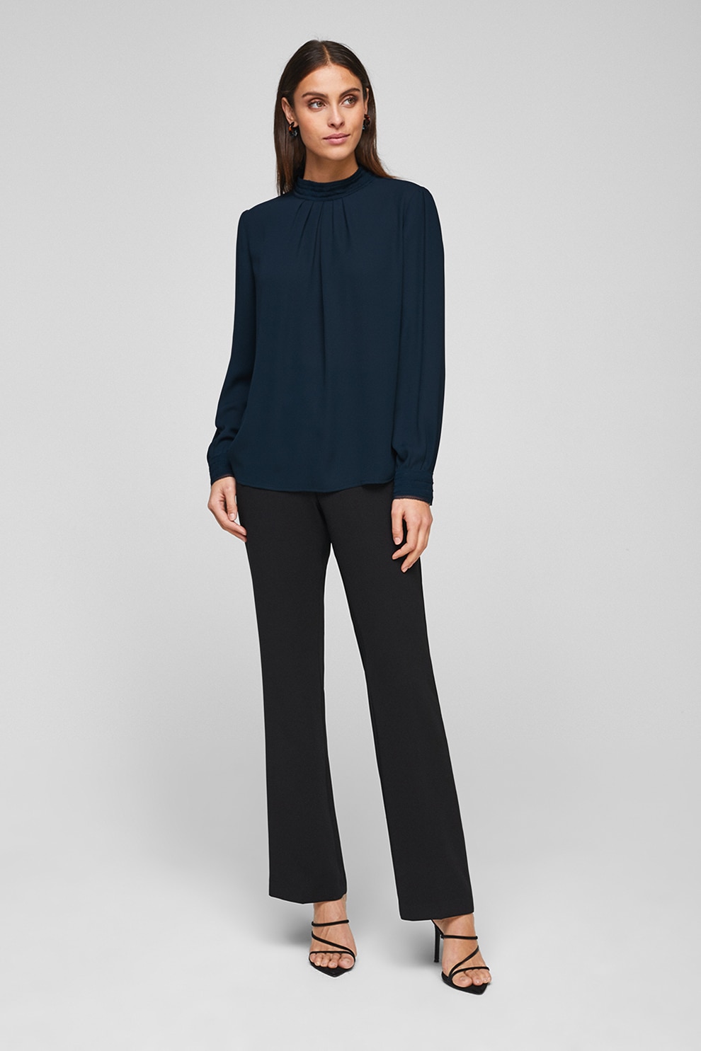 s.Oliver, Bluza vaporoasa cu guler scurt, Bleumarin