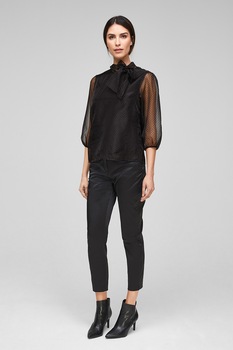 s.Oliver, Bluza cu imprimeu cu buline si funda din panglici, Negru s.Oliver, Bluza cu imprimeu cu buline si funda din panglici, Negru