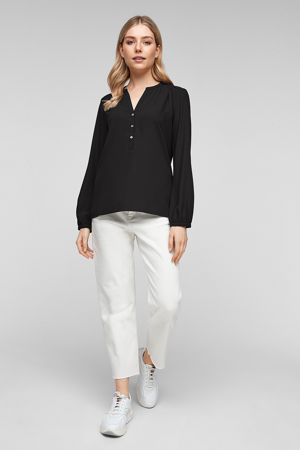 s.Oliver, Bluza de viscoza cu fenta cu nasturi, Negru