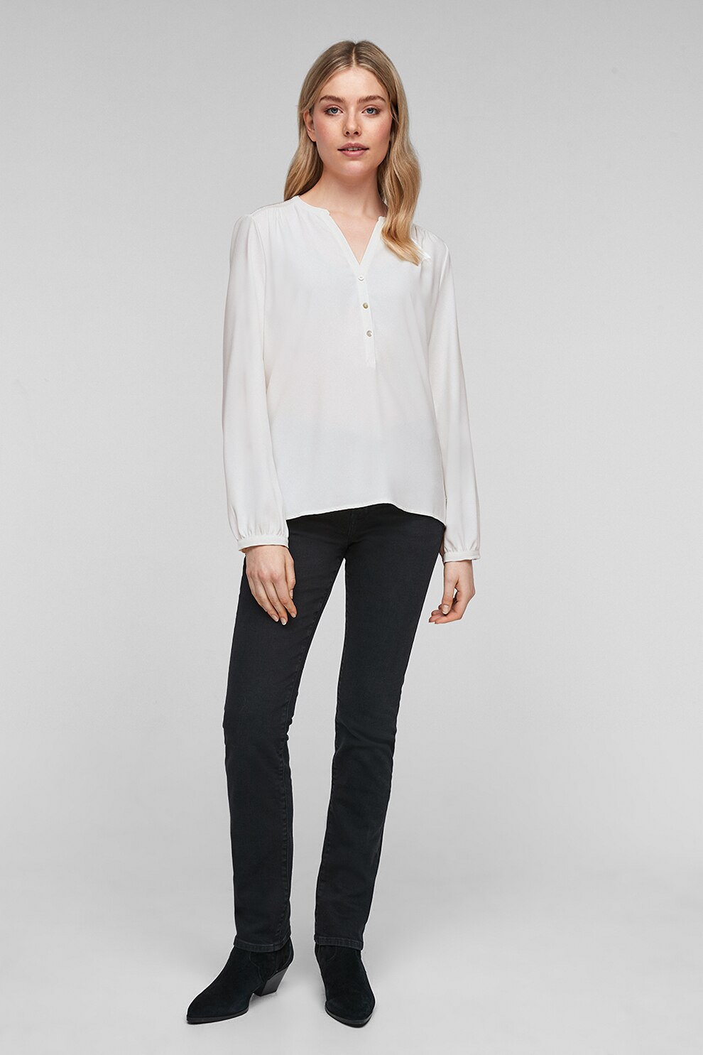 s.Oliver, Bluza de viscoza cu fenta cu nasturi, Alb