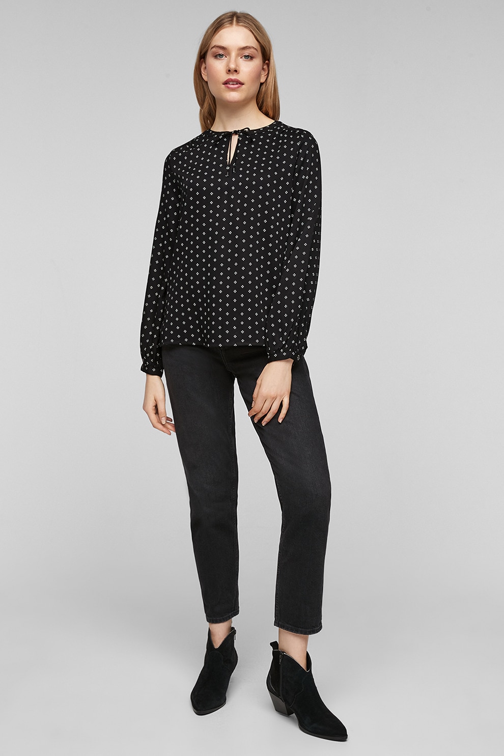 s.Oliver, Bluza cu decupaj, Negru/Alb