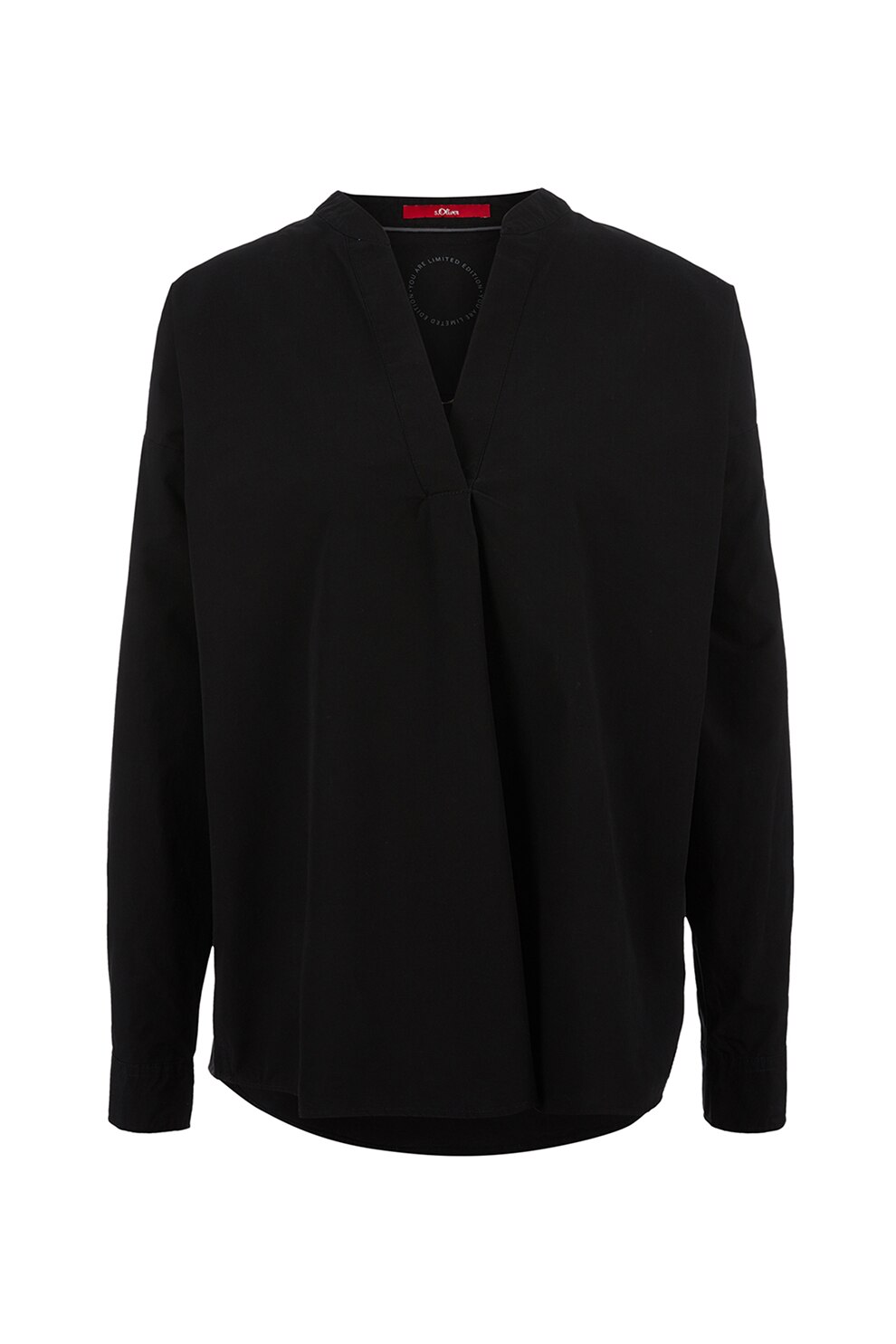 s.Oliver, Bluza de bumbac cu decolteu in V, Negru