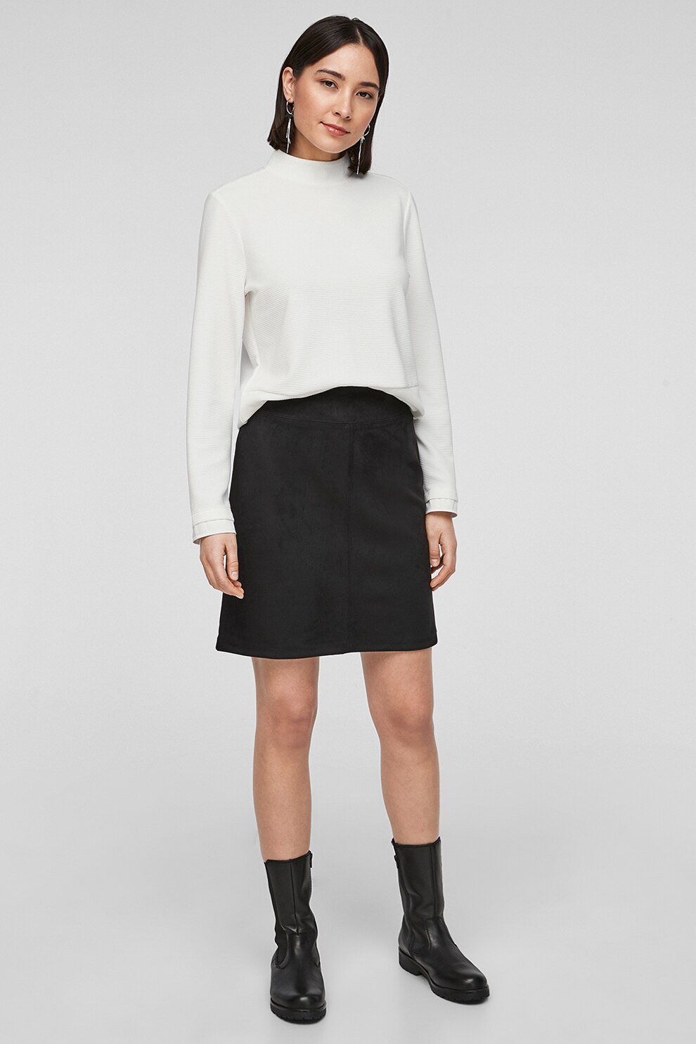 s.Oliver, Pulover cu striatii si mansete interioare, Alb